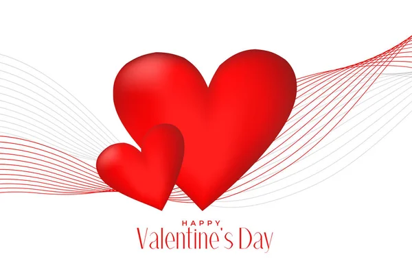 Coeurs Rouges Avec Fond Saint Valentin Vague Ligne — Image vectorielle