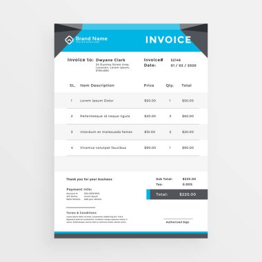 mavi geometrik iş fatura şablonu tasarım