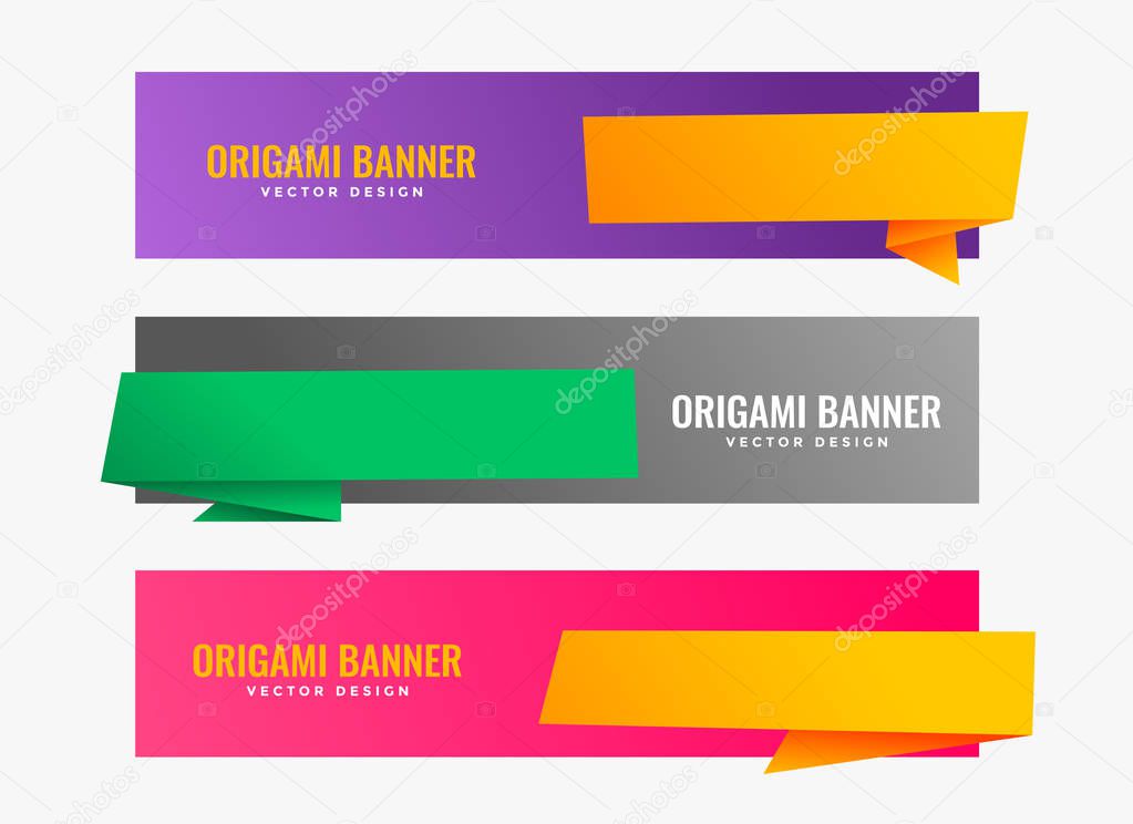three origami banners with text space
