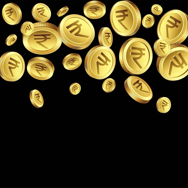 Rupee Golden Coins Black Background — Stock Vector