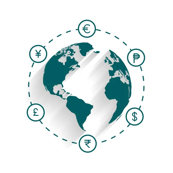 Monnaie Mondiale Concept Change Transfert Monétaire — Image vectorielle