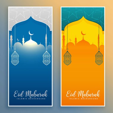 Eid mubarak şık afiş Camii ve fener ile