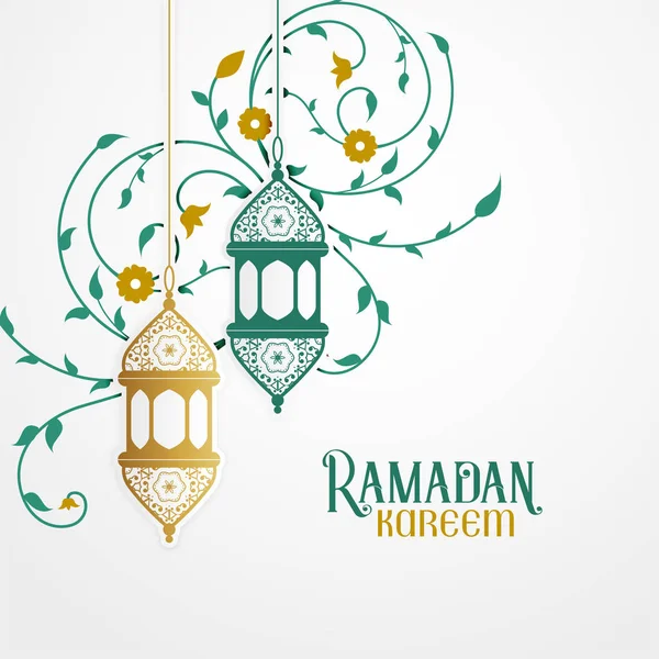 Design ramdan kareem avec lanterne décorative et floral islamique — Image vectorielle