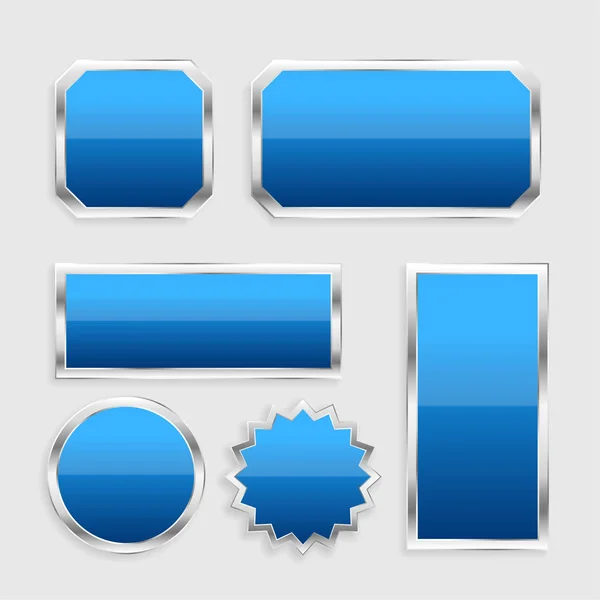 Kék fényes gombok beállítása fém kerettel — Stock Vector