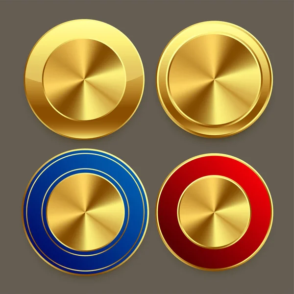 Set de botones circulares de metal dorado premium — Vector de stock
