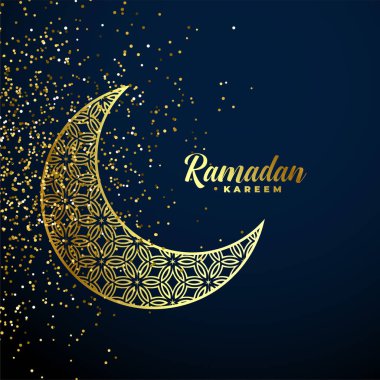 golden decorative moon with glitter ramadan kareem background clipart