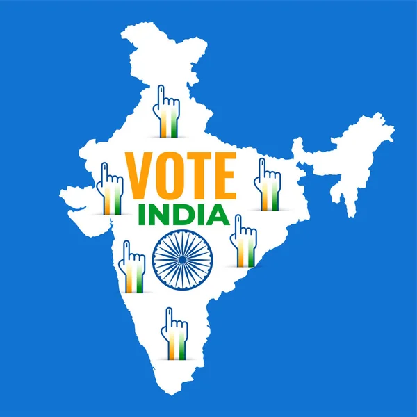 Map of india with voting hand design — Stock Vector
