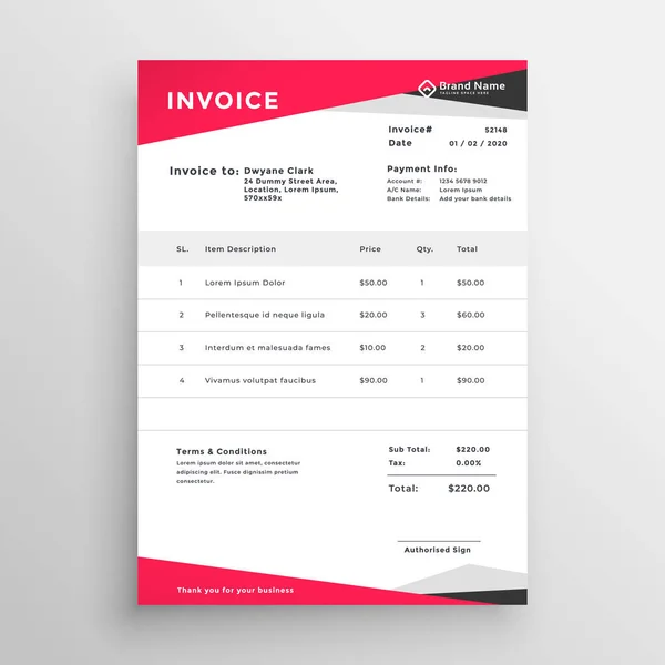 Elegant red invoice template design — Stock Vector