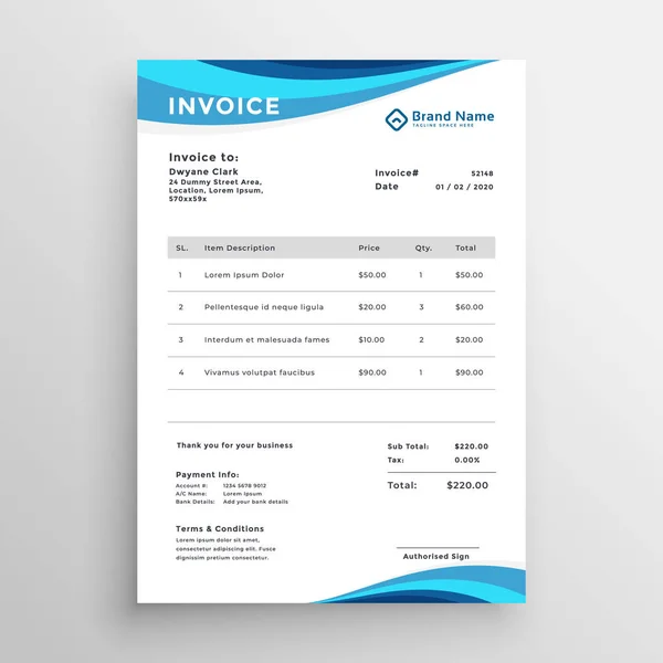 Diseño de plantilla de factura de negocio azul — Vector de stock