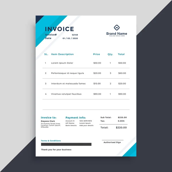 Elegant blue invoice template design — Stock Vector