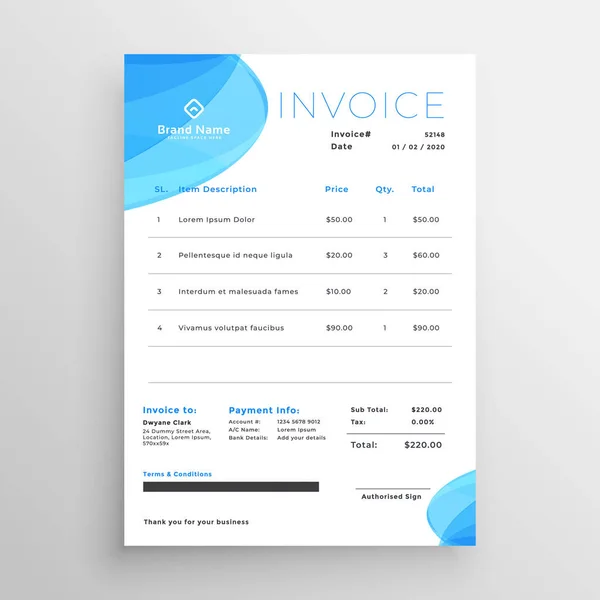 Minimal blue business invoice template — Stock Vector