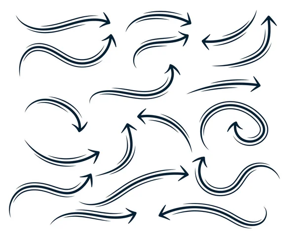 Mão desenhado conjunto de seta curvilínea abstrata — Vetor de Stock