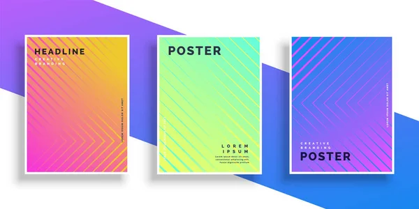 Lebendige helle Farbe Linie Muster Poster Design-Set — Stockvektor