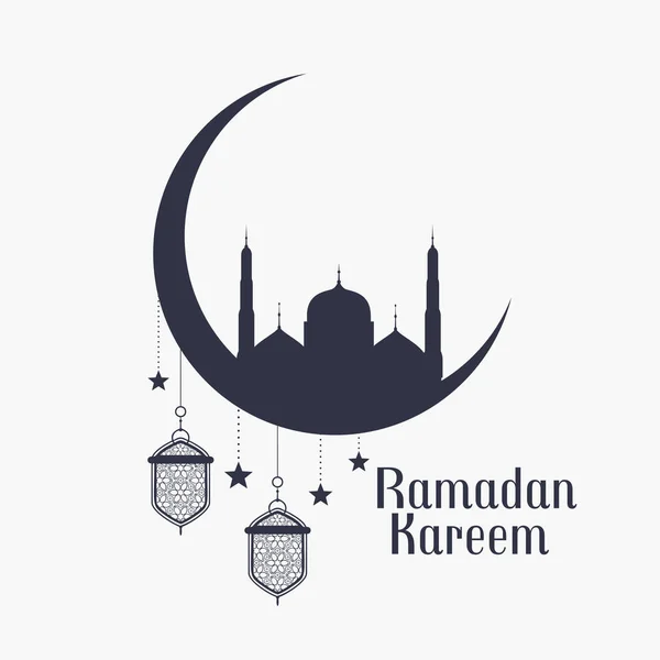 Ramadánu Kareem pozadí s mešitou a lampami — Stockový vektor