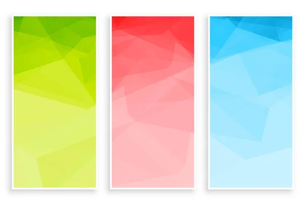 Abstract low poly triangle colors banners set — Stock Vector