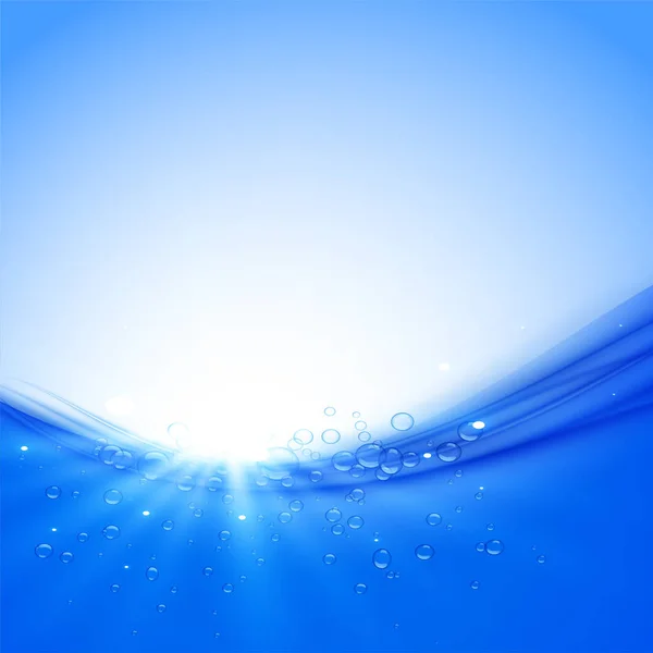 Vague d'eau et bulles avec fond de rayons du soleil — Image vectorielle
