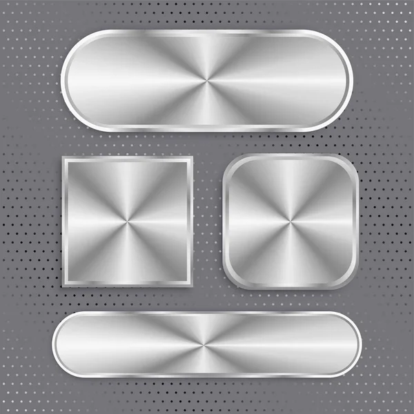 Conjunto de botones metálicos con superficie cepillada — Vector de stock