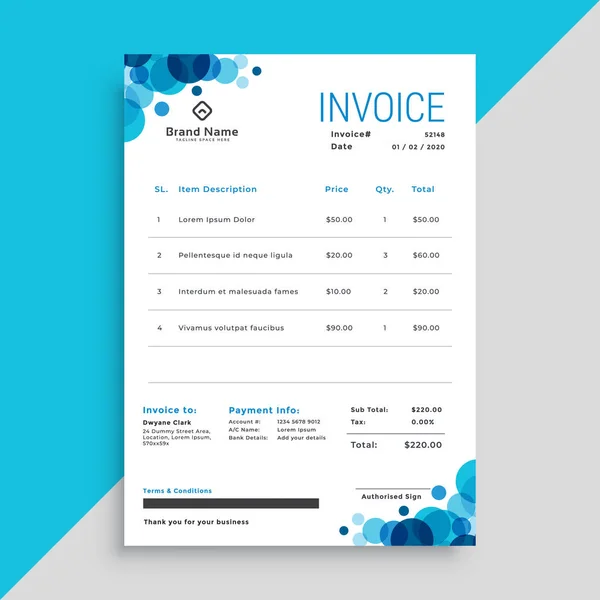 Stilvolle blaue Kreise Geschäftsrechnungsvorlage — Stockvektor