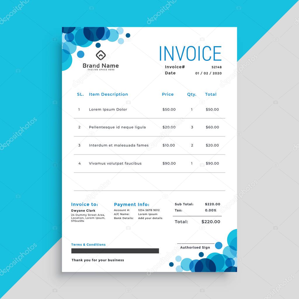 stylish blue circles business invoice template