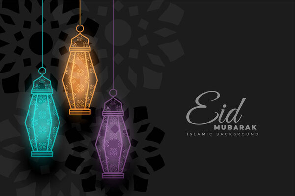 Eid mubarak glowing decorative lamps background Royalty Free Stock Vectors