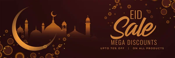 Banner de venta del festival eid con luna y mezquita — Archivo Imágenes Vectoriales