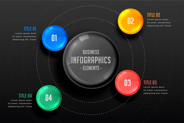 Vier Schritte Infografik dunkle Vorlage — Stockvektor