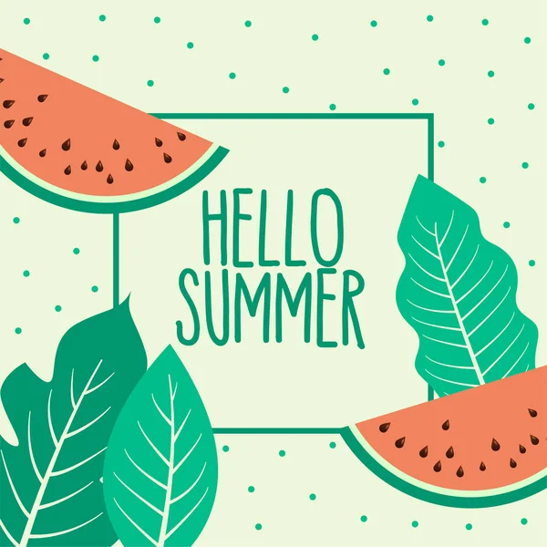 Watermelon summer fruit and leaves background — Stock Vector