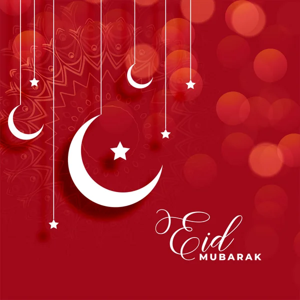 Sfondo rosso eid mubarak con luna e decorazione a stella — Vettoriale Stock
