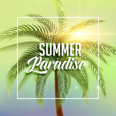 palmiye ağacı ve güneş ışığı ile yaz cenneti afiş