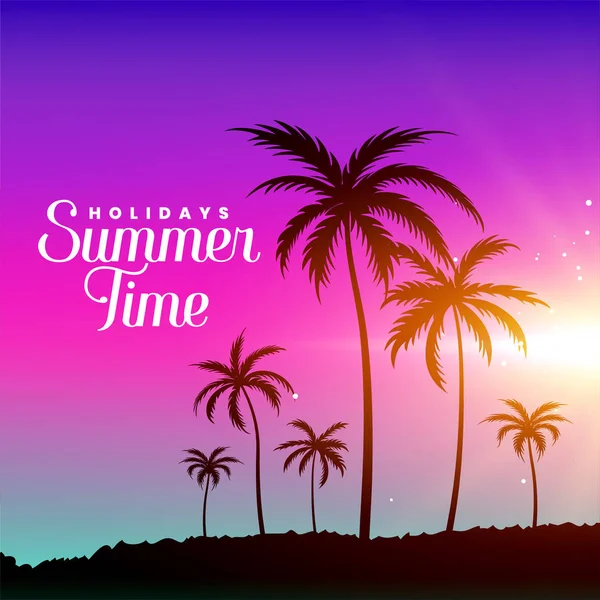 Horário de verão cena de praia com palmeiras —  Vetores de Stock