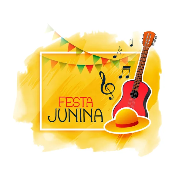 Festa junina música guitarra y gorra fondo — Vector de stock