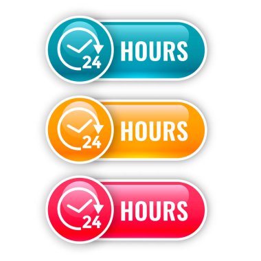 set of shiny buttons for 24 hours time clipart