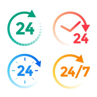 24 hours a day service icons set clipart