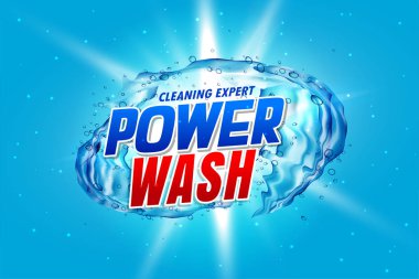 power wash deterjan ambalaj konsepti ve su sıçraması