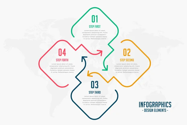 Yaratıcı çizgi tarzı dört adımlı infografik tasarım — Stok Vektör