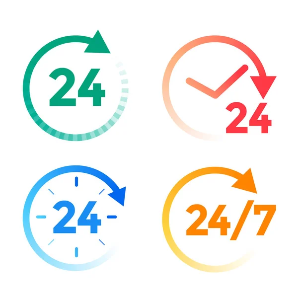 24 hours a day service icons set — Stock Vector