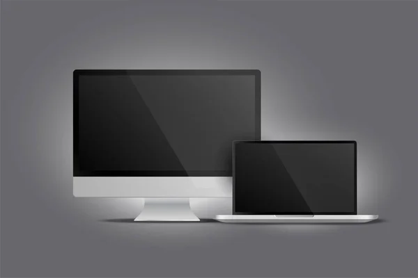 Realistic display of monitor desktop and laptop — Stock Vector