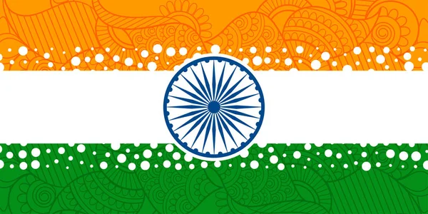 Δημιουργική Ινδική σημαία με έθνικ διακόσμηση — Διανυσματικό Αρχείο