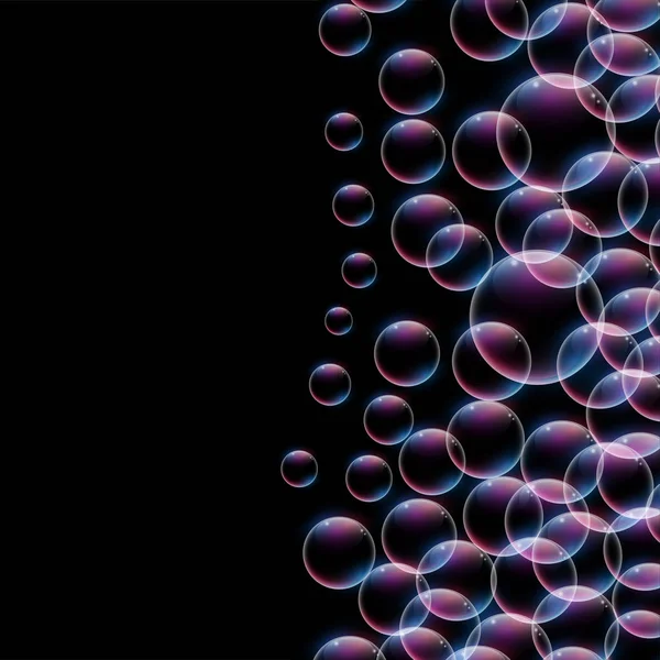 Glänzende Blasen auf schwarzem Hintergrund mit Textfläche — Stockvektor