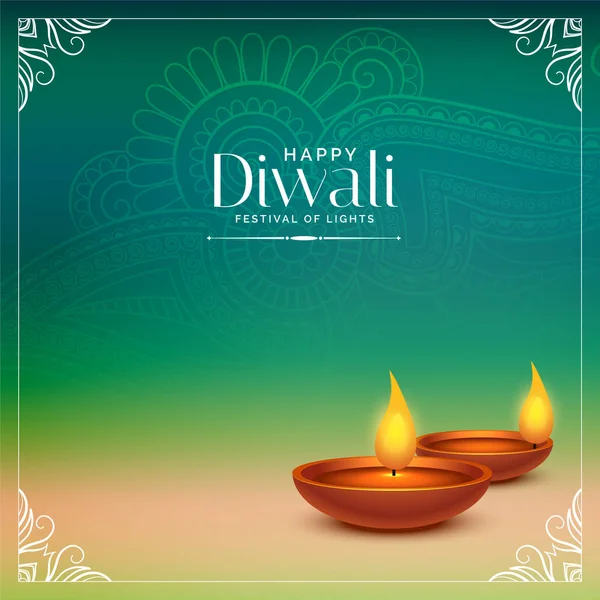 Happy Diwali vacker bakgrund med realistisk Diya design — Stock vektor