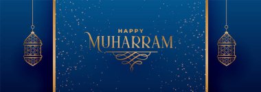 beautiful blue happy muharram islamic greeting banner clipart