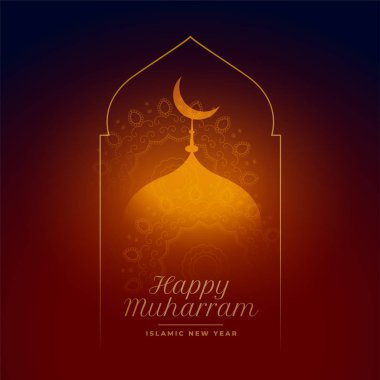 happy muharram glowing mosque islamic background design clipart