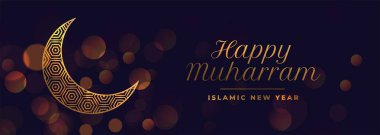 lovely happy muharram decorative moon banner design clipart