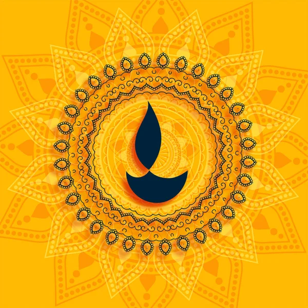 Decorativo diwali diya mandala estilo fondo amarillo — Archivo Imágenes Vectoriales