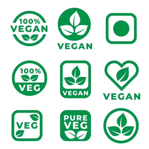 Etiquetas de alimentos veganos en colores verdes — Vector de stock