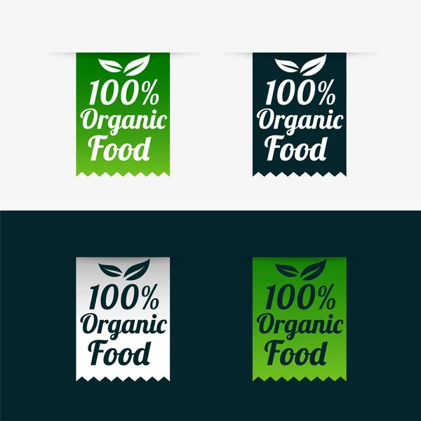 100% etykiet żywności organicznej ustawiona w stylu wstążki — Wektor stockowy