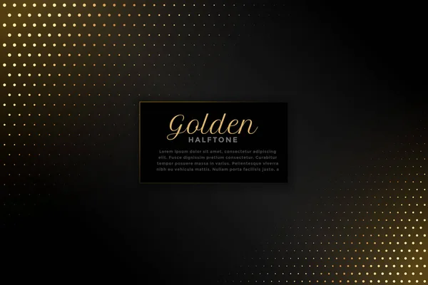 Fondo negro con diseño de patrón de medio tono dorado — Vector de stock