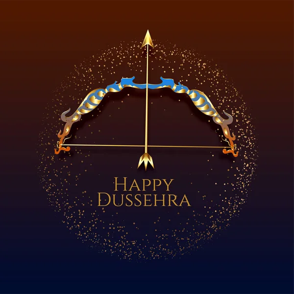 Tarjeta del festival dussehra feliz con arco artístico y diseño de flecha — Vector de stock