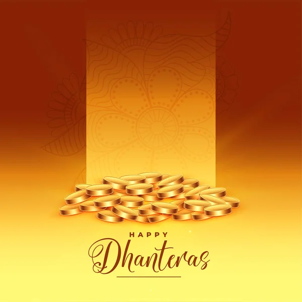 Monete d'oro felice dhanteras festival biglietto di auguri design — Vettoriale Stock