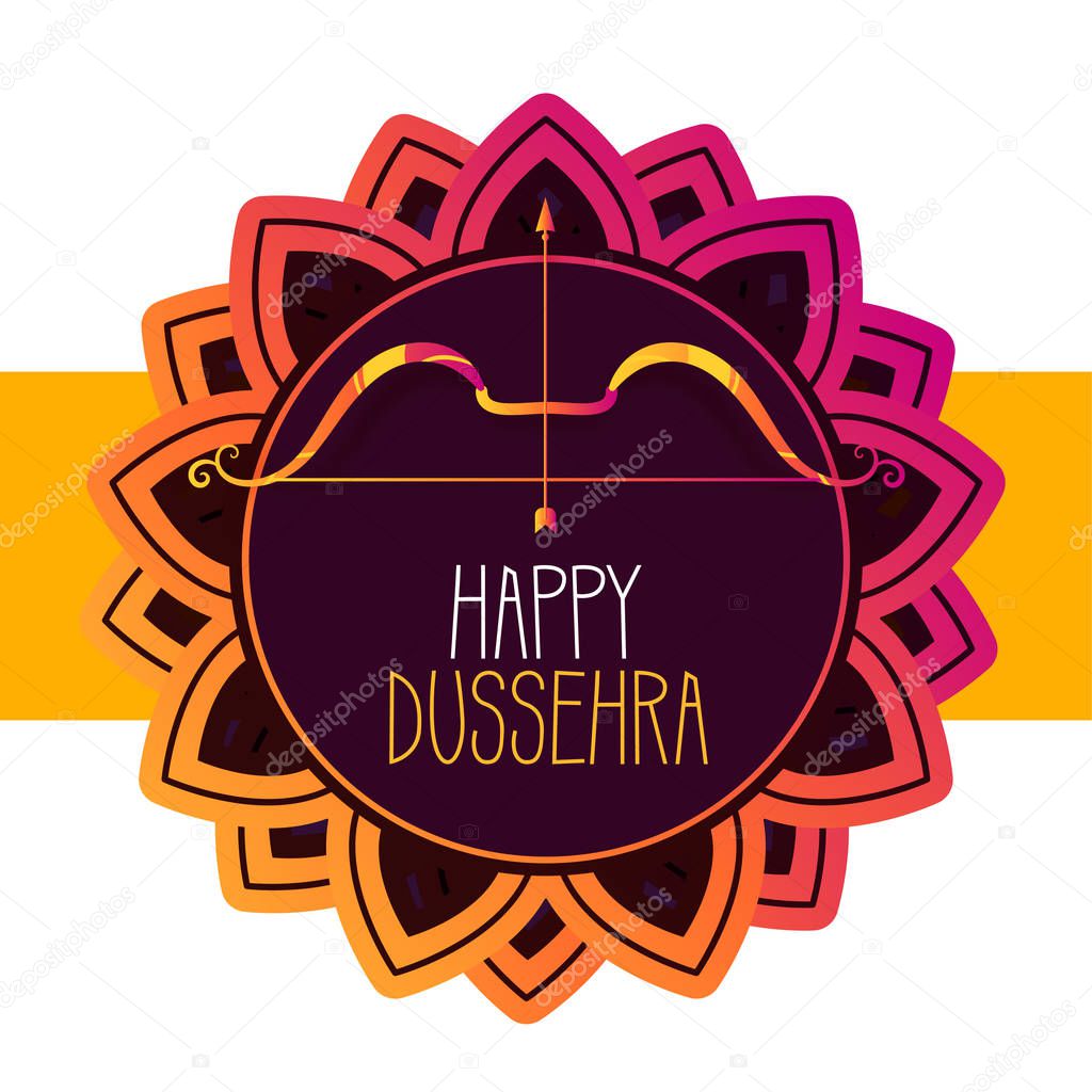 happy dussehra festival greeting banner with bow and arrow